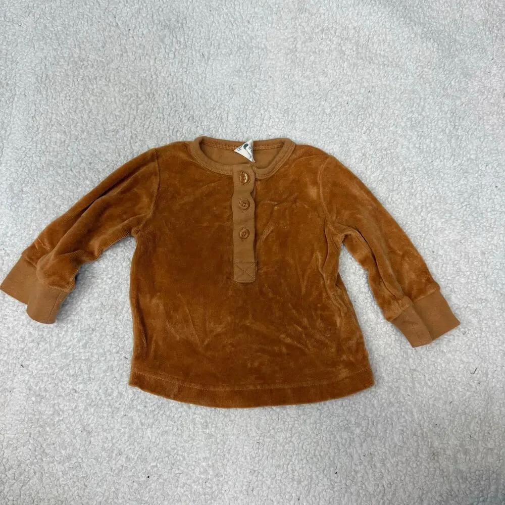 Kate Quinn Baby Velvet Velour Henley Shirt Top Boy 6-12 Months Organic Cotton